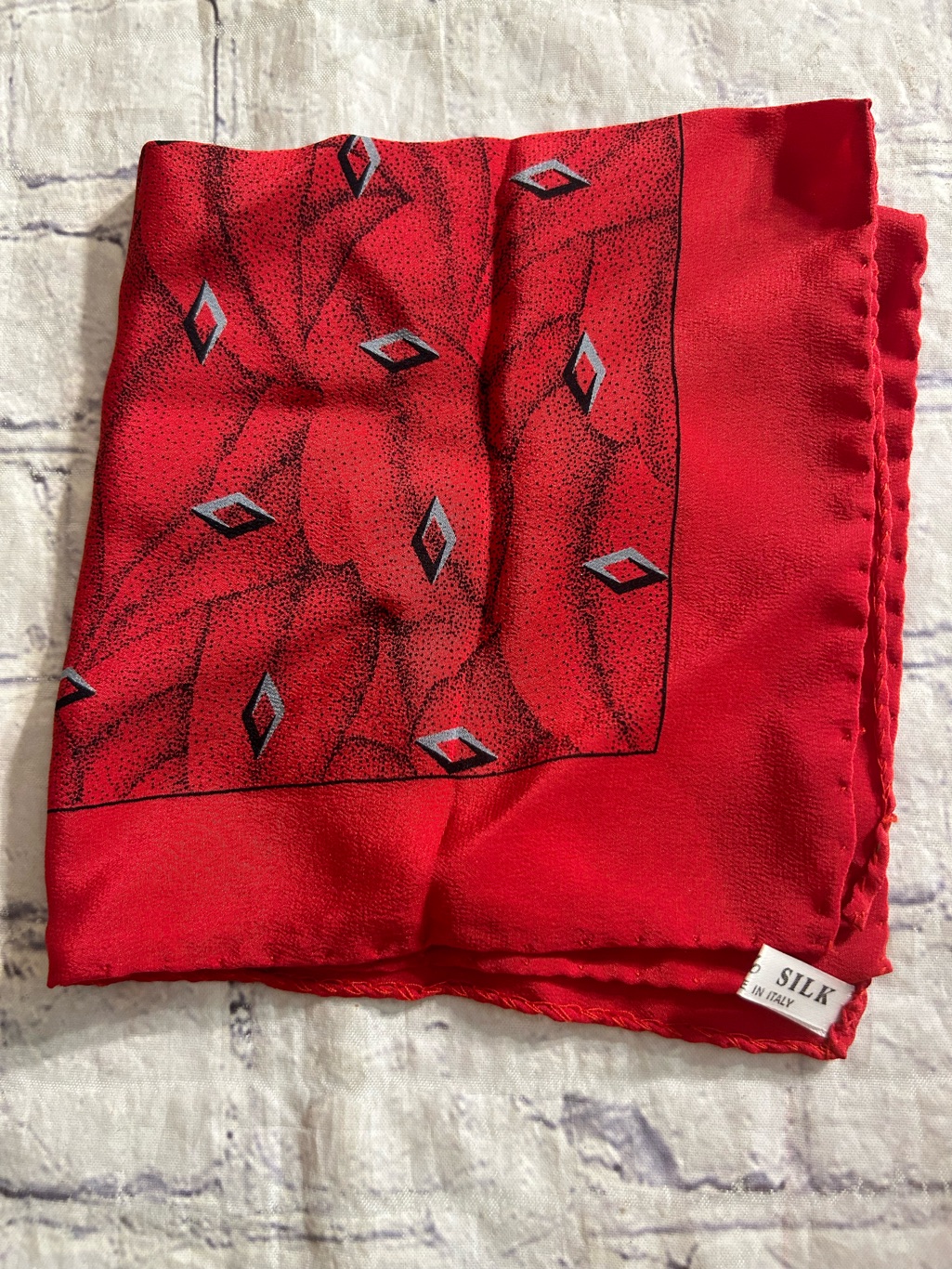 Italy 100 Silk Red Black Grey Square Pocket Handkerchief Scarf Unisex